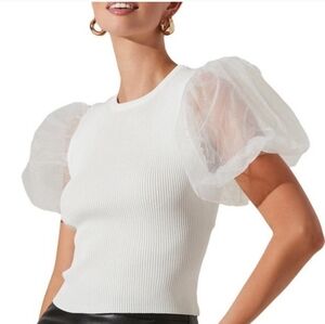 Astr The Label Avery Organza Puff Sleeve Open Back Top Size Small